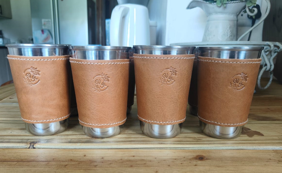 Steel Tumbler with Genuin Leather Sleeve