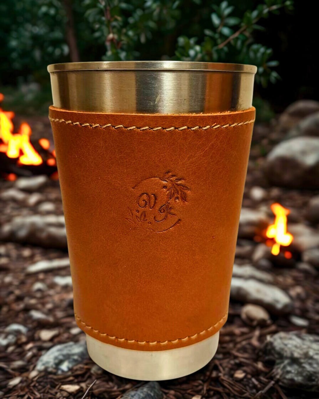 Steel Tumbler with Genuin Leather Sleeve